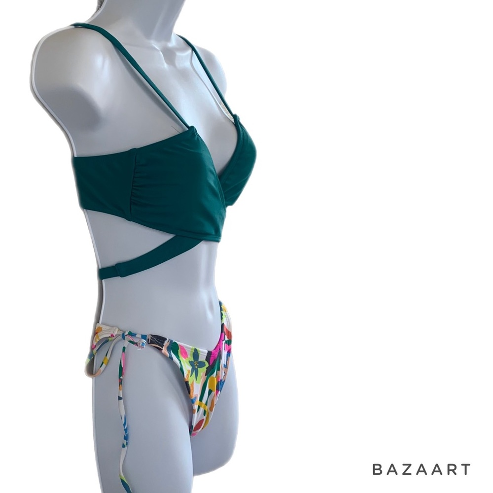 Xhilaration Teal Wrap Bikini Top & Xhilaration Multicolor Floral Bikini Bottom - Picture 5 of 10